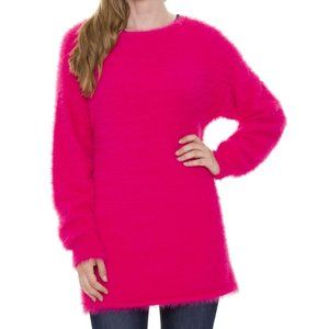 WOMENS BRIGHT PINK OVERSIZED FUZZY SWEATER - OS